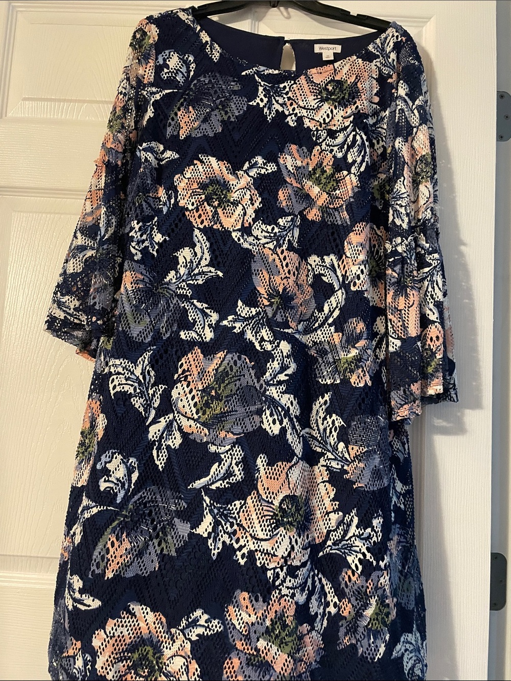 Westport Navy Floral Lace Long Sleeve Shift Dress